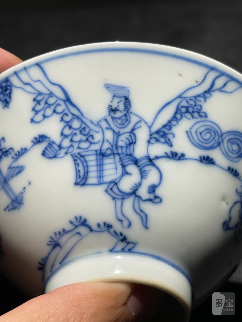 清光绪 青花人物纹斗笠盏 - 图8